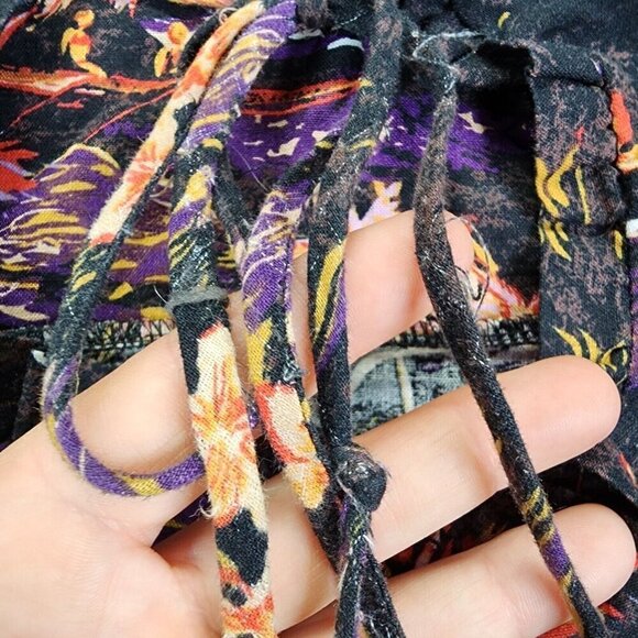 Free People Linen Beach Party Tie Shoulder Midi Dress Size 10 Tropical Printed - Picture 12 of 16